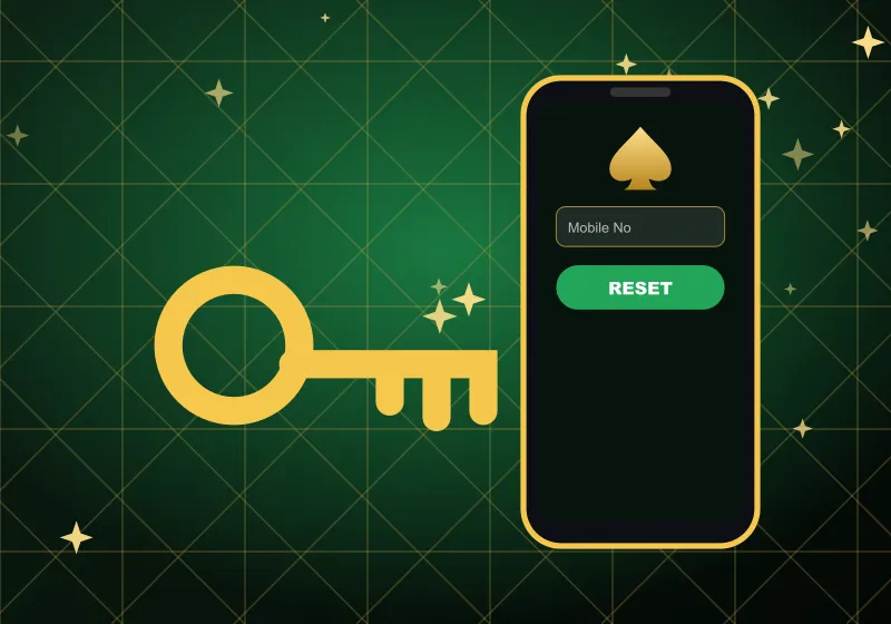 Reset your Spade69 password Gold key next to a phone with the Mobile No field and a RESET button