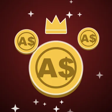 Progressive pokies tile with a gold crown and A$ coins