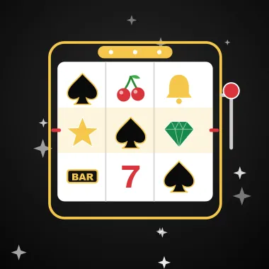 Video pokies tile with a slot machine and spade symbols